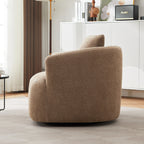 360° Swivel Chair, 38.2 Boucle Accent Chair with Throw Pillow, Upholstered Barrel Sofa Chair with Curved Armrests