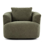 360° Swivel Chair, 38.2 Boucle Accent Chair with Throw Pillow, Upholstered Barrel Sofa Chair with Curved Armrests