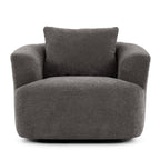 360° Swivel Chair, 38.2 Boucle Accent Chair with Throw Pillow, Upholstered Barrel Sofa Chair with Curved Armrests