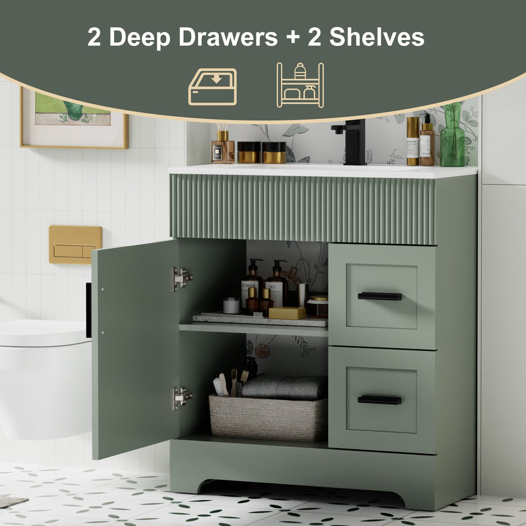 Wavy Line 30/36/48 Bathroom Vanity Set with Sink & Faucet