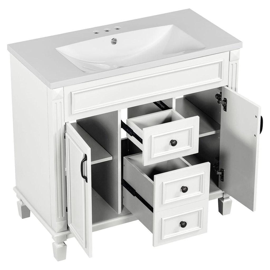36'' Modern Bathroom Vanity with Top Sink and Mirror Cabinet,2 Doors and 2 Drawers
