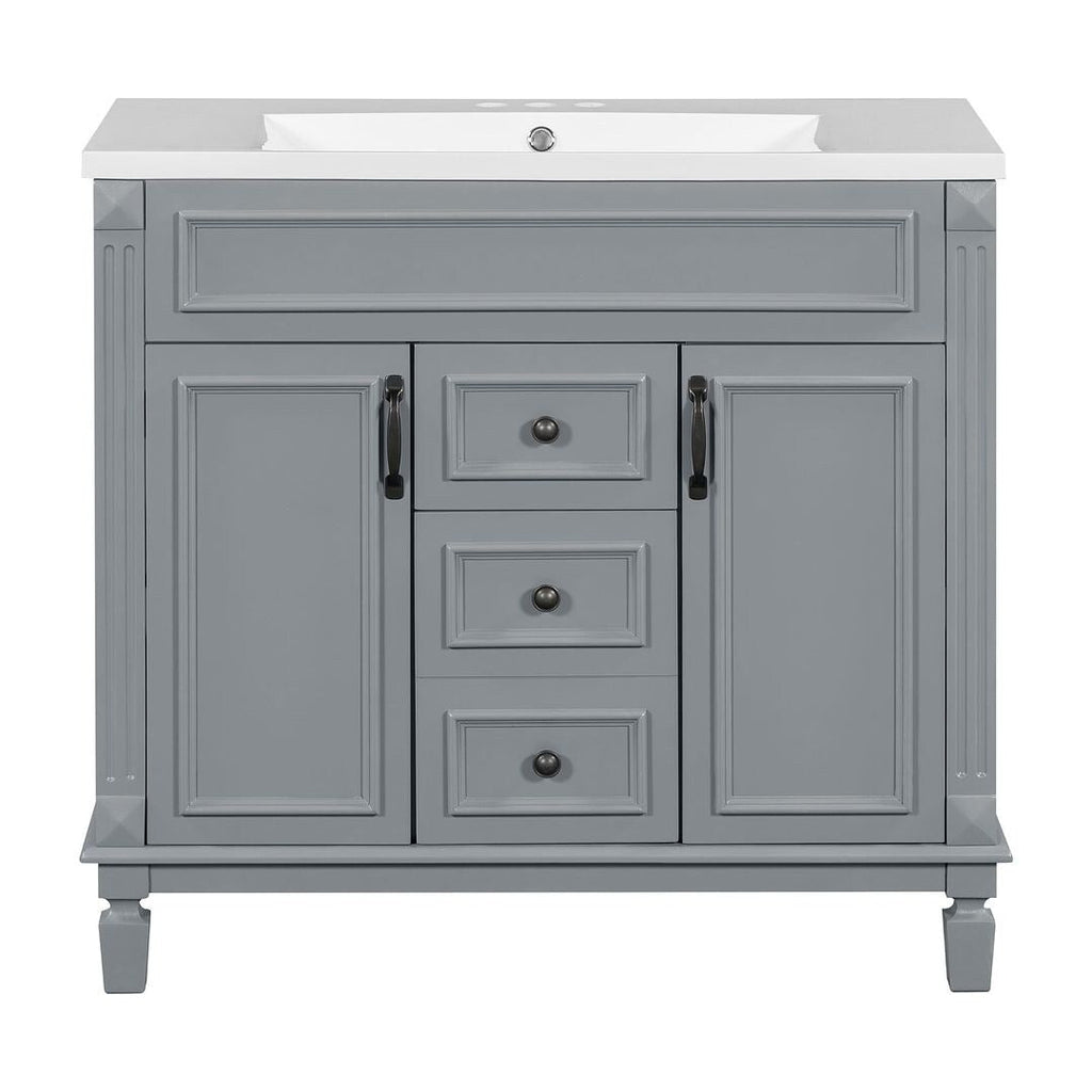 36'' Modern Bathroom Vanity with Top Sink and Mirror Cabinet,2 Doors and 2 Drawers