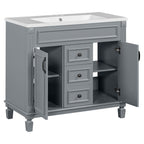 36'' Modern Bathroom Vanity with Top Sink and Mirror Cabinet,2 Doors and 2 Drawers