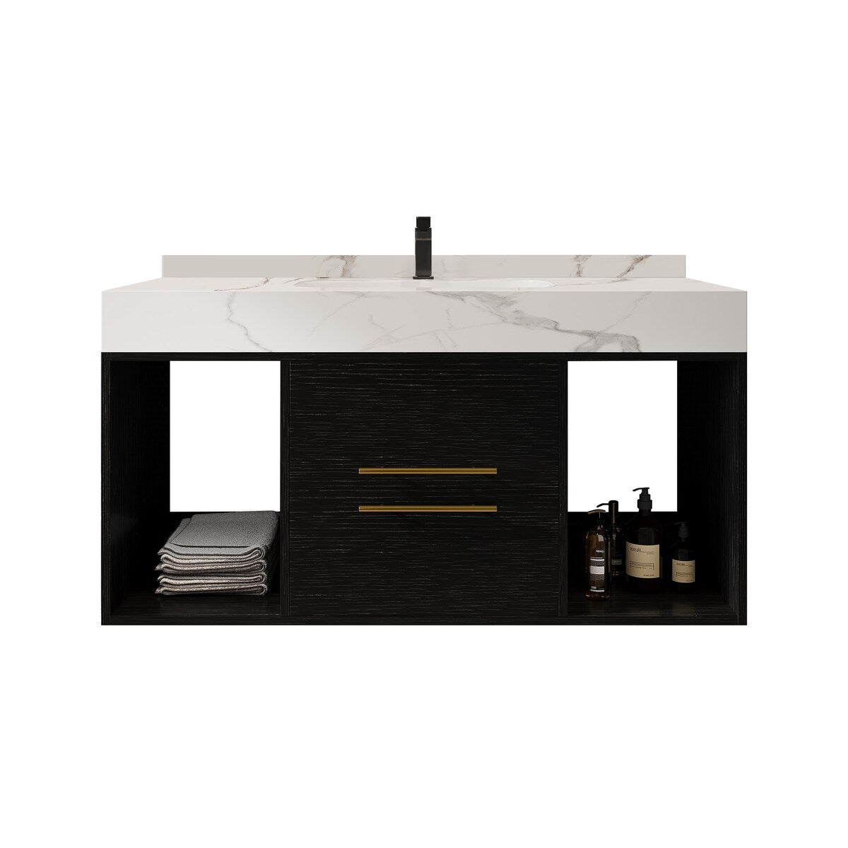 39.4 '' Floating Bathroom Vanity with Ceramic sink,Wall Hung Vanity 2 Soft Close Drawer and white slate top - 39'4 x 18'9