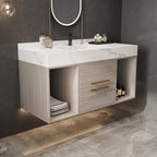 39.4 '' Floating Bathroom Vanity with Ceramic sink,Wall Hung Vanity 2 Soft Close Drawer and white slate top - 39'4 x 18'9