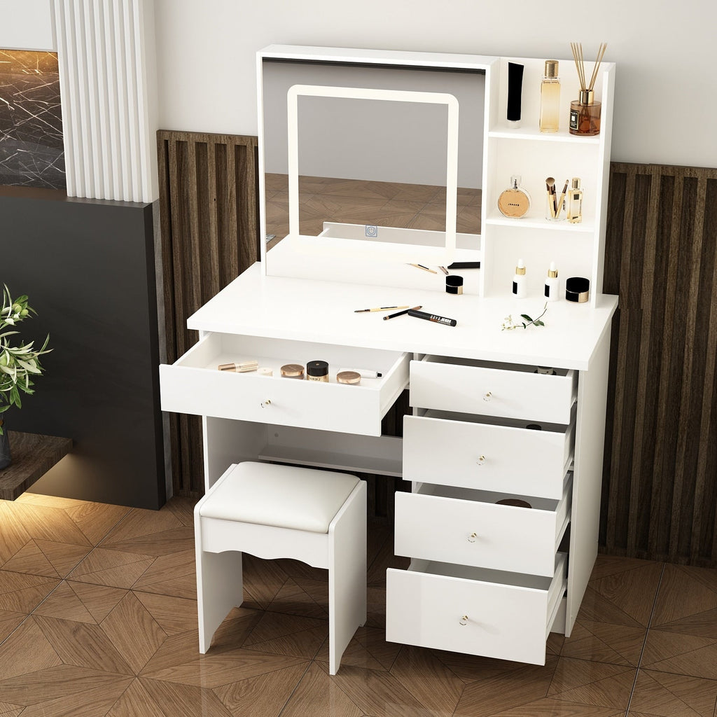 39.4'' W Dresser Makeup Vanity Set with Stool and Mirror Room