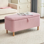 39.5 Off White Boucle Storage Ottoman Bench Sherpa Storage Bench Ottoman Foot Rest End of Bed for Living Room Bedroom,Wood Leg