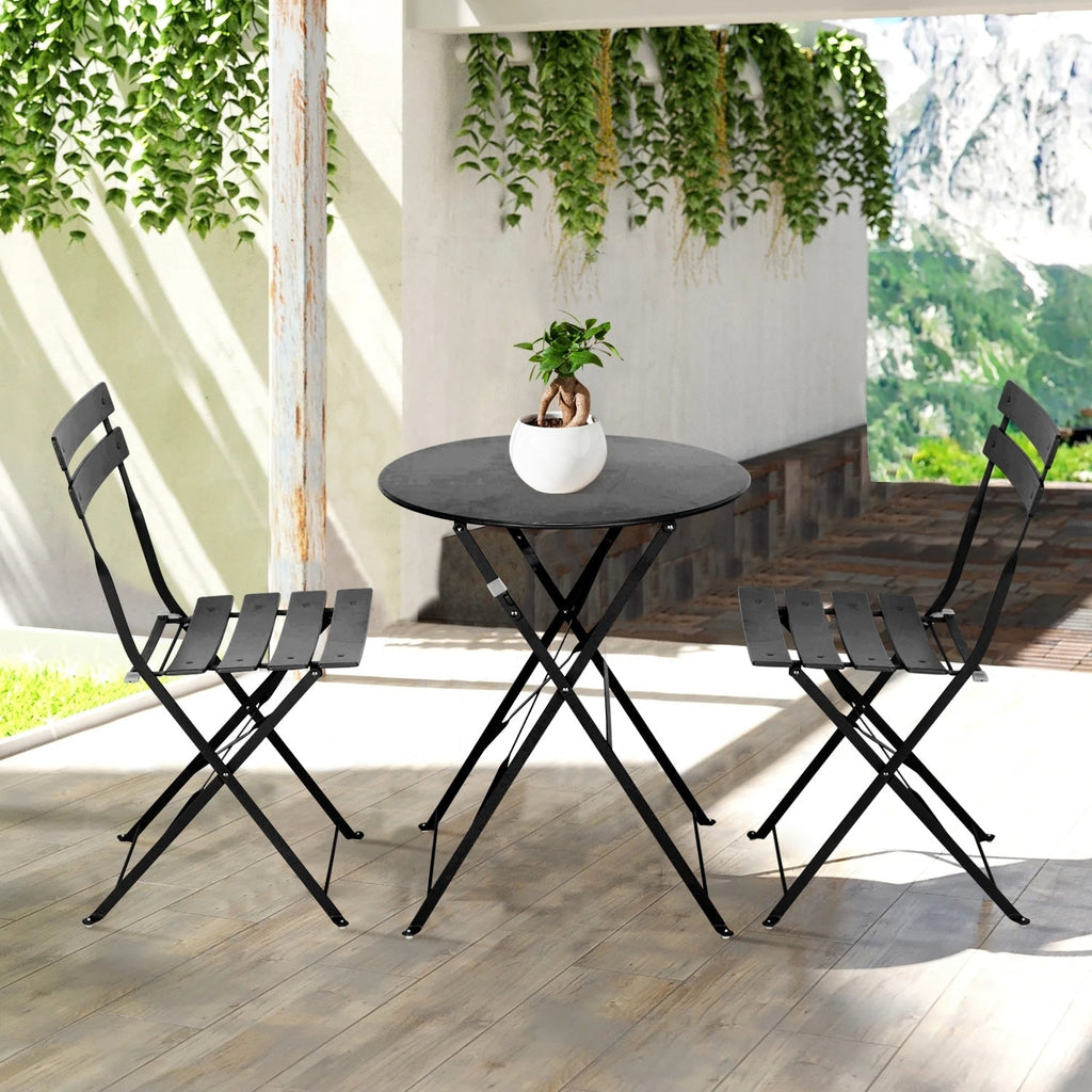 3pc Metal Folding Bistro Set, Weather-Resistant Outdoor/Indoor Conversation Set for Patio, Yard, Garden
