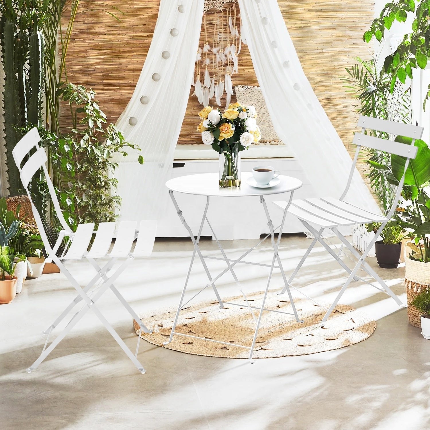 3pc Metal Folding Bistro Set, Weather-Resistant Outdoor/Indoor Conversation Set for Patio, Yard, Garden