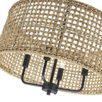 4-Light Bohemian Hand Woven Drum Chandelier - Straw - 20 in. W
