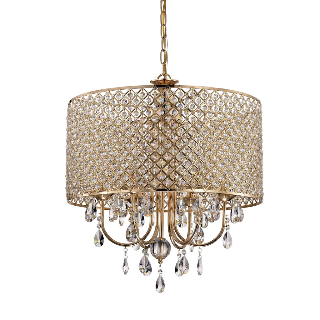 Round Beaded Drum Chandelier with Hanging Crystals