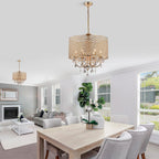 Round Beaded Drum Chandelier with Hanging Crystals