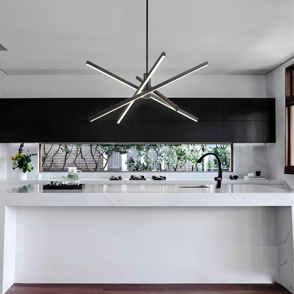 Black/ Gold Modern Aluminum LED Chandelier Linear Sputnik Ceiling Pendant Light for Living/ Dining Room/ Kitchen