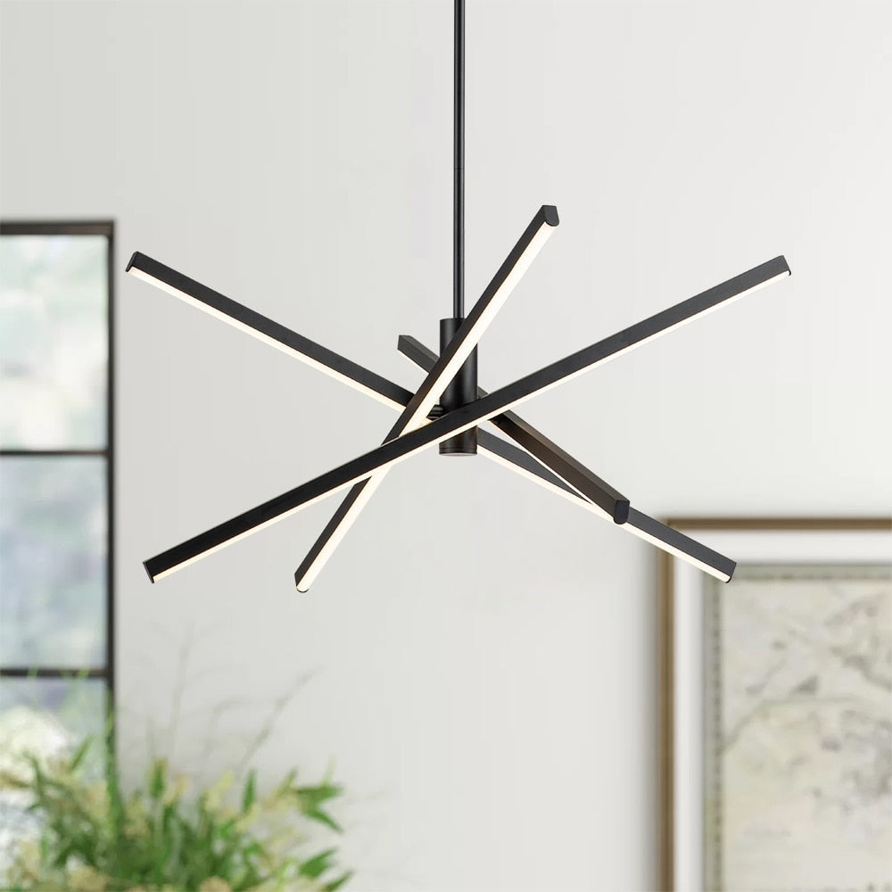 Black/ Gold Modern Aluminum LED Chandelier Linear Sputnik Ceiling Pendant Light for Living/ Dining Room/ Kitchen