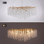 40 in. Gold Modern Crystal Chandelier Tree Branches Rectangular Chandelier Kitchen Island Pendent Light for Dining Room