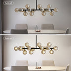40 in. Linear Mid Century Modern Chandelier 16-Light Gold Brass Sputnik Pendant Light with Frosted Glass Globe for Dining Room