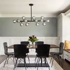 40 in. Linear Mid Century Modern Chandelier 16-Light Gold Brass Sputnik Pendant Light with Frosted Glass Globe for Dining Room