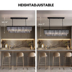 47 in. Smoked Gray and Black Modern Contemporary Crystal Chandelier 2-Tier Linear Kitchen Island Pendant Light for Dining Room