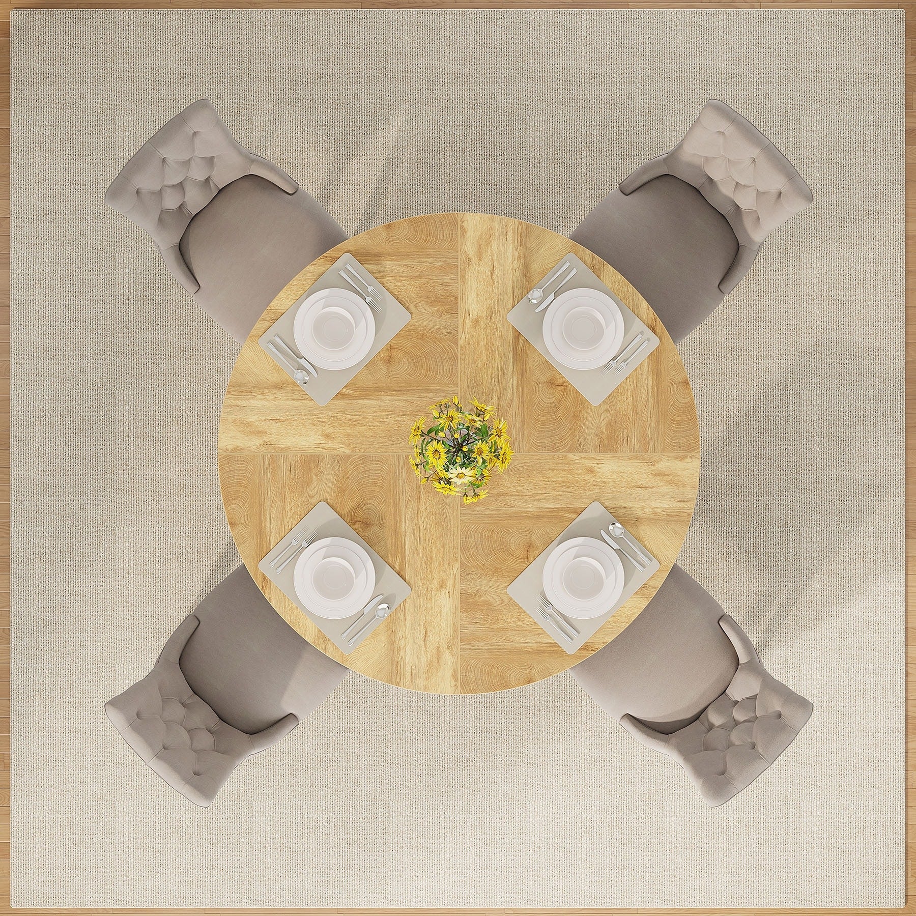 47 Round Dining Table for 4, Farmhouse Kitchen Table Small Dinner Table Wood Kitchen Table for Dining Room Living Room