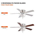 48 Modern Reversible 5-Blade Crystal Flush Mount Ceiling Fan with Remote