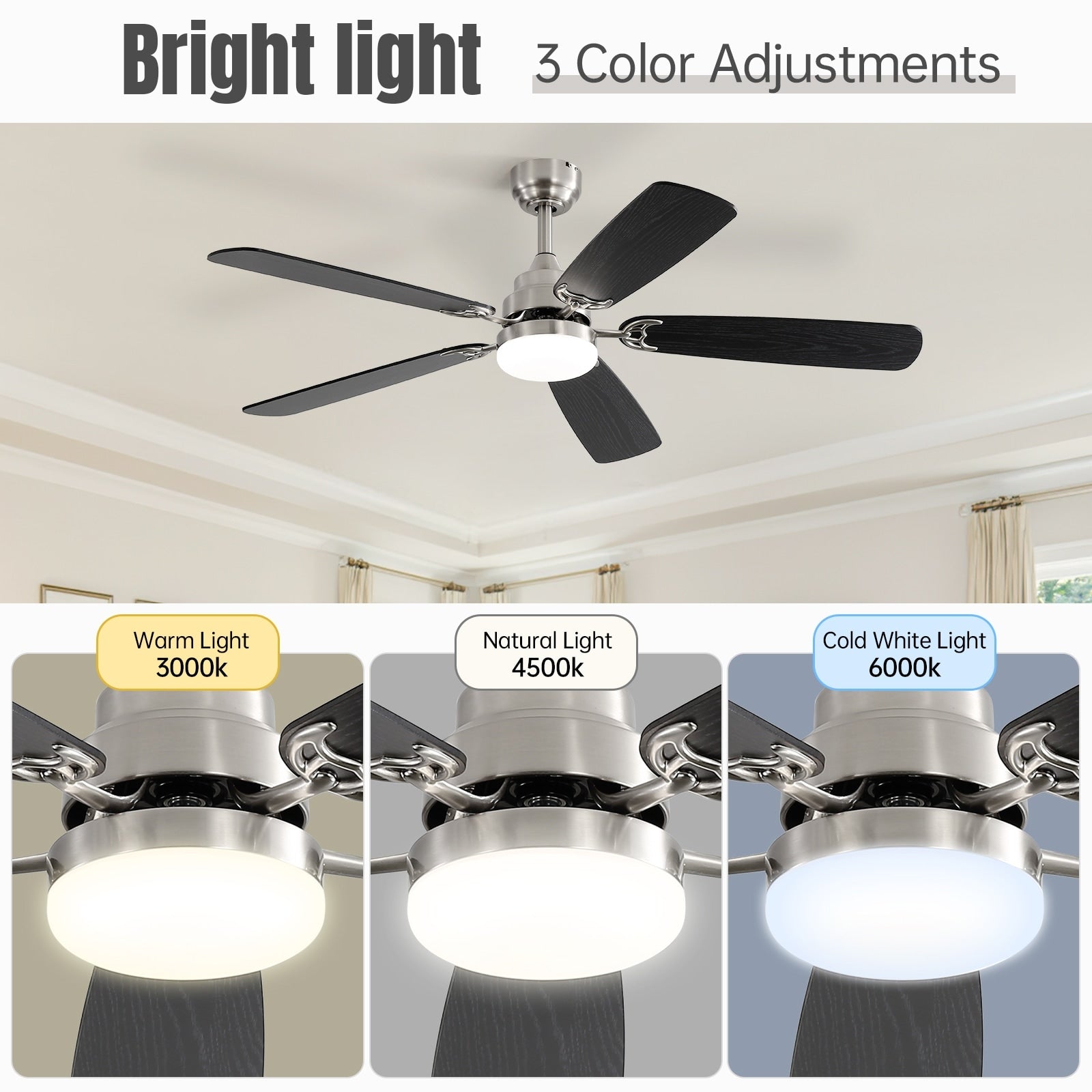 48 and 52 Integrated LED Ceiling Fan with Light and Remote, Reversible DC Motor