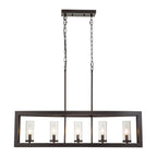 5-Light Mid-Century Modern Industrial Linear Kitchen Island Pendant Vintage Rectangle Glass Chandelier