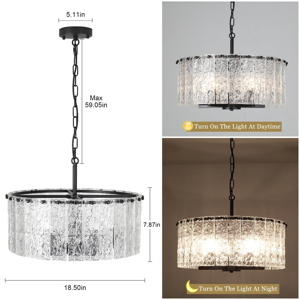 5-Light Modern Round Drum Chandelier, Classic Semi Flush Mount Chandelier, Kitchen Island Pendant Light for Dining Room