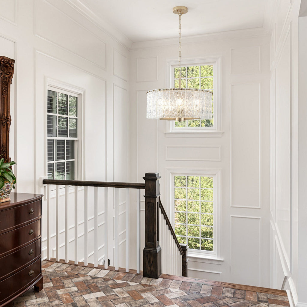 5-Light Modern Round Drum Chandelier, Classic Semi Flush Mount Chandelier, Kitchen Island Pendant Light for Dining Room