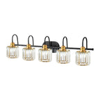 5-Light Glam Linear Dimmable Crystal Bathroom Vanity Lights with Cylinder Crystal Shade