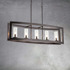 5-Light Mid-Century Modern Industrial Linear Kitchen Island Pendant Vintage Rectangle Glass Chandelier