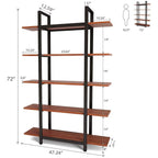 5-Tier Bookshelf, Vintage Industrial Style Bookcase