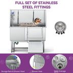 50'' W Stainless Steel Adjustable Pet Grooming Tub with Ramp - Silver