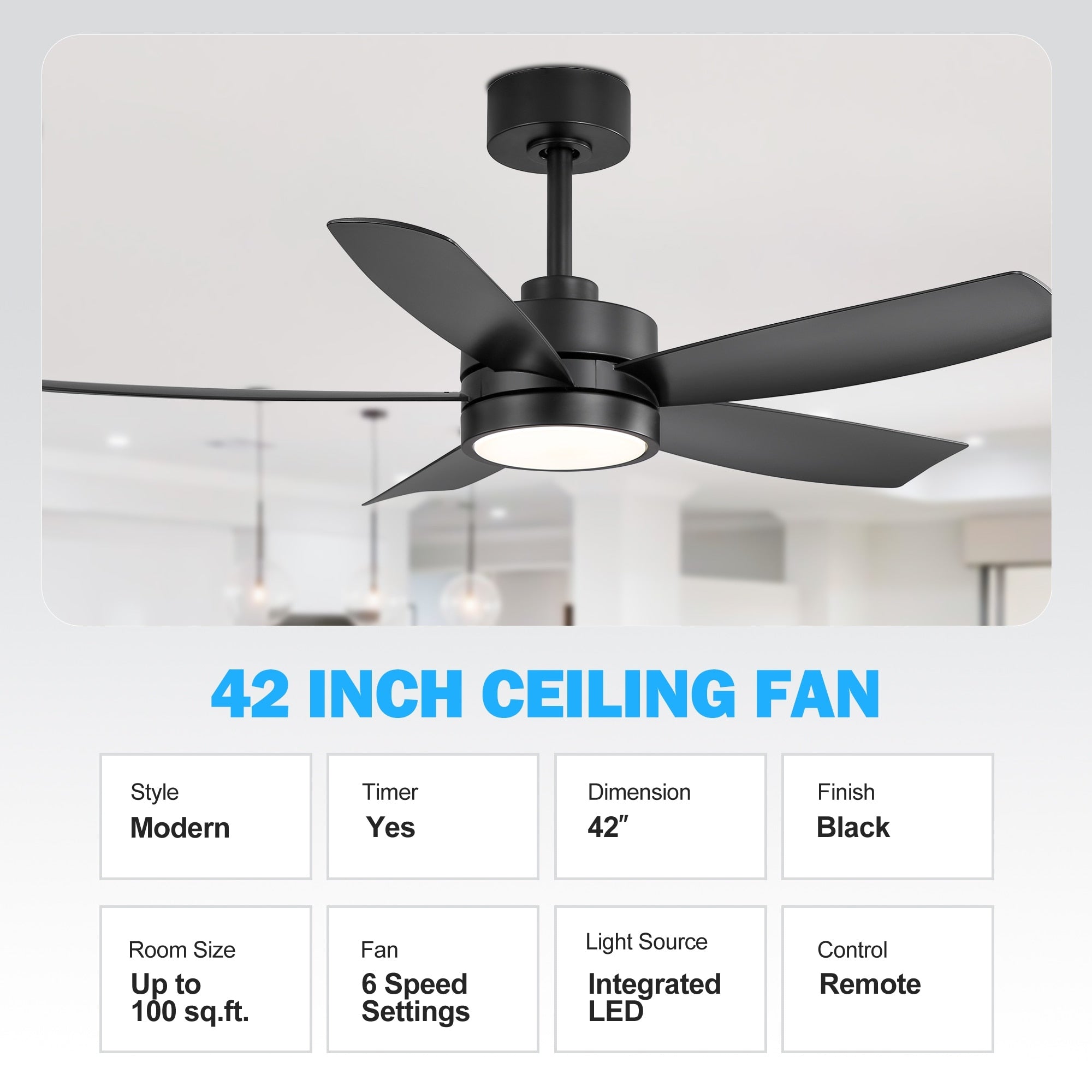 Breezary 65/52/42 5-Blade LED Ceiling Fan with Light Kit and Remote