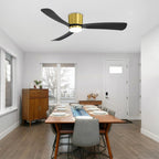 52 Inch Black/White Flush Mount LED Ceiling Fan with Lights Remote(3-Blade)