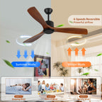 52 inch Modern Solid Wood / ABS Ceiling Fan With Remote Control(No Light),6 WInd Speed,Reversible Airflow