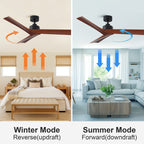 52 inch Modern Solid Wood / ABS Ceiling Fan With Remote Control(No Light),6 WInd Speed,Reversible Airflow