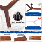 52 inch Modern Solid Wood / ABS Ceiling Fan With Remote Control(No Light),6 WInd Speed,Reversible Airflow