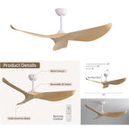 52 inch Modern Solid Wood / ABS Ceiling Fan With Remote Control(No Light),6 WInd Speed,Reversible Airflow