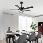 52 Modern Chrome/ Black Indoor Ceiling Fan Light with Remote and 5 Resiversible Blades