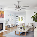 52 Modern Chrome/ Black Indoor Dimmable LED Ceiling Fan with Light and Remote