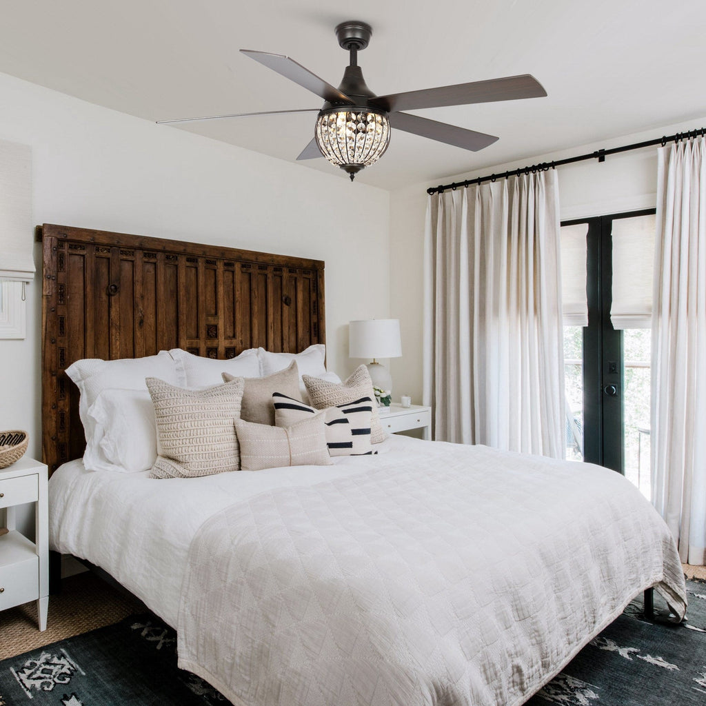 52 Industrial Black Wood 5-blade Crystal Ceiling Fan with Remote