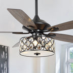 52 Modern 4-Light Chandelier Crystal Ceiling Fan with Remote