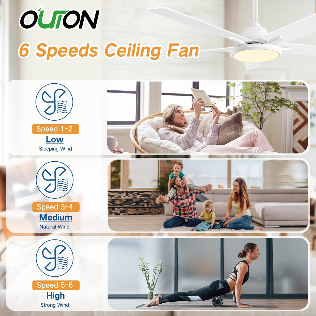 52 Modern Ceiling Fans with Lights and Remote, LED Dimmable