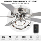 52 Modern Chrome/ Black Indoor Dimmable LED Ceiling Fan with Light and Remote