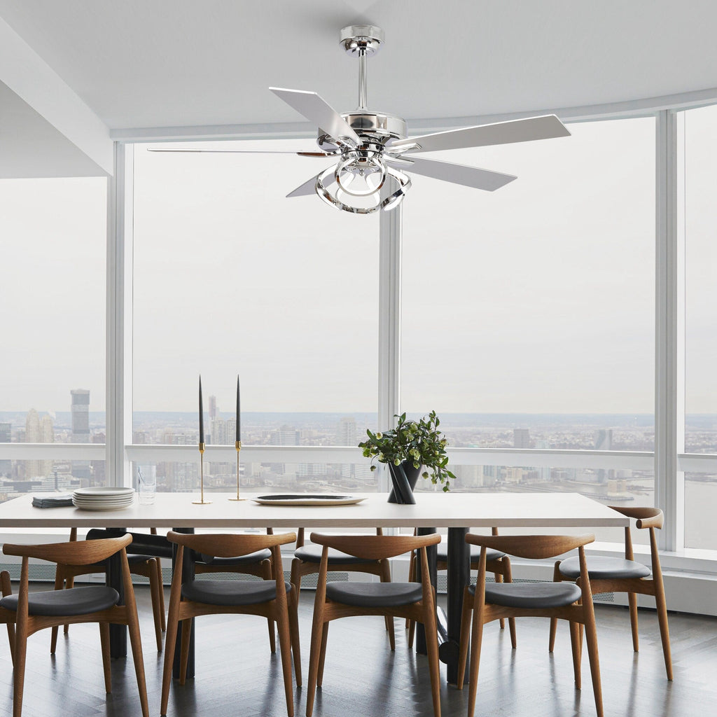 52 Modern Chrome/ Black Indoor Dimmable LED Ceiling Fan with Light and Remote