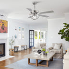 52 Modern Chrome/ Black Indoor Dimmable LED Ceiling Fan with Light and Remote