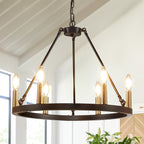 54-inch Round Wagon Wheel 24-light Chandelier