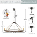 54-inch Round Wagon Wheel 24-light Chandelier