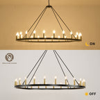 54-inch Round Wagon Wheel 24-light Chandelier