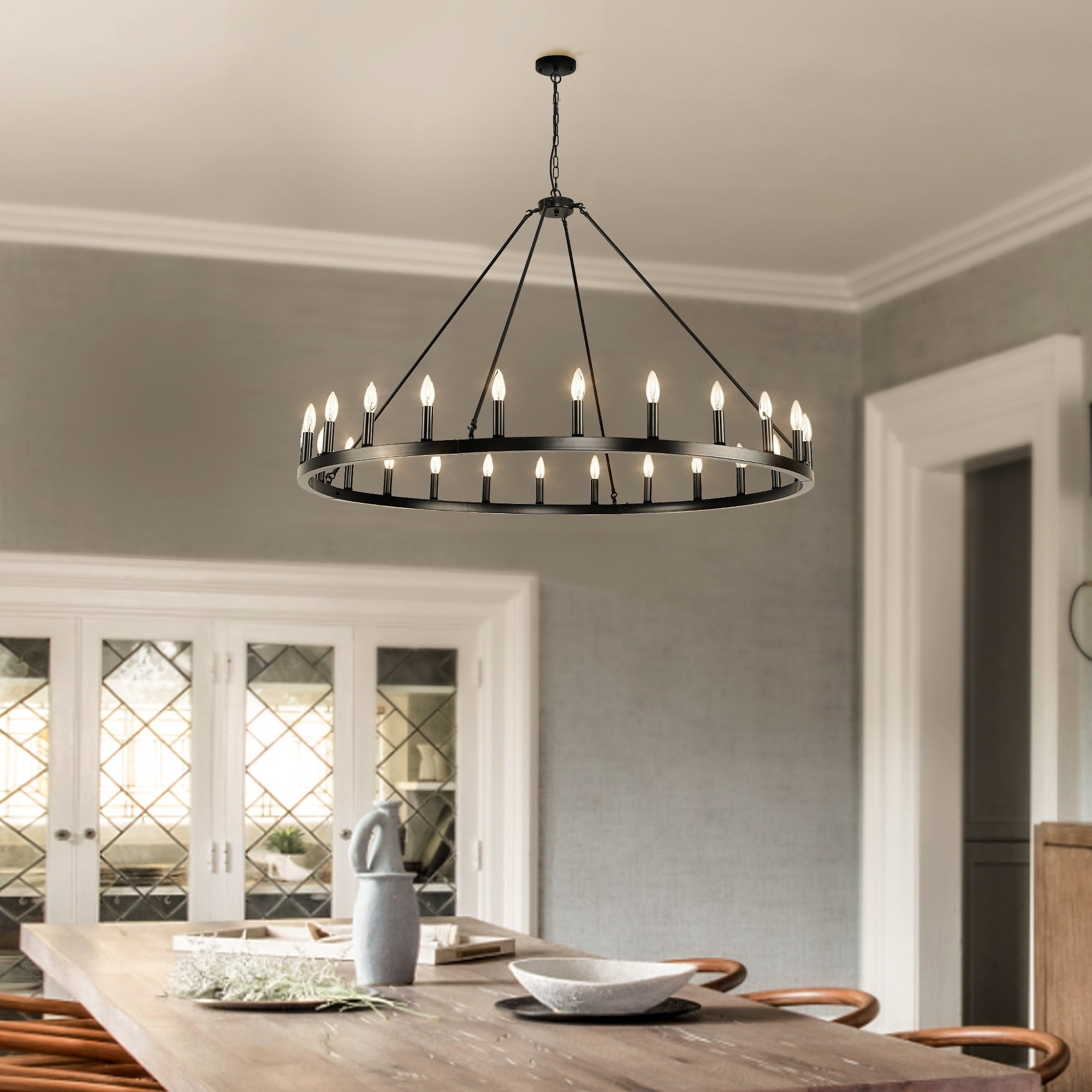 54-inch Round Wagon Wheel 24-light Chandelier